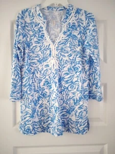 Tunica top Lilly Pulitzer donna stampa aragosta collo a V ricamo manica a 3/4 taglia SM - Foto 1 di 9