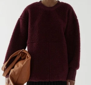 COS Oversized Teddy Fleece Wool Mix Sweatshirt In Burgundy Maroon XS S - Bild 1 von 6