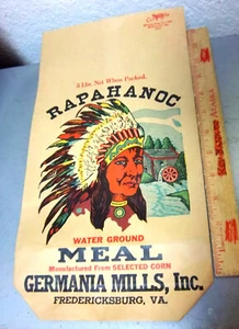 Vintage Rapahanoc gemahlene Mahlzeit Tasche (leer) erstaunliche Native American Chief Grafik - Bild 1 von 5