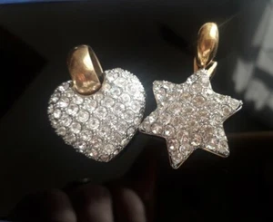 HEART AND STAR SWAROWSKI CRYSTAL STUDDED PENDANT CHARMS NECKLACE CHAIN IN GC - Picture 1 of 5