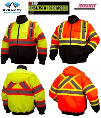 HIGH VISIBILITY WATERPROOF INSULATED HI VIS REFLECTIVE ROAD WORK BOMBER JACKET - Image 1 of 4
