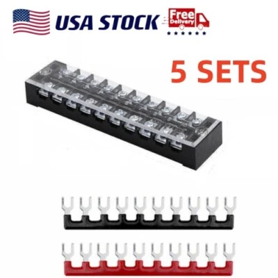 5 Sets Dual Row Screw 10-Position Terminals Block Strip 600V 15A Wire Connectors - Image 1 of 4
