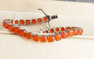 Pulsera tenis plata de ley 925 piedras preciosas ópalo de fuego natural corte redondo Foto 1 de 4