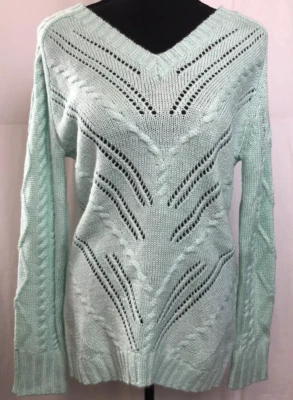 Suéter Buffalo by D. Bitton Talla S/P Cuello en V Verde Menta Manga Larga Tejido Abierto Foto 1 de 2
