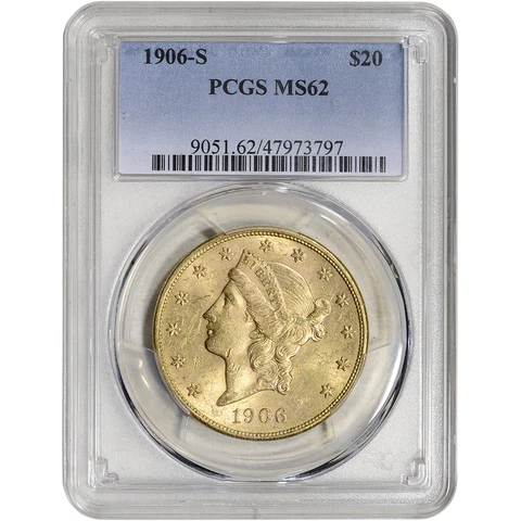 1906 S US Gold $20 Liberty Head Double Eagle - PCGS MS62 Cover