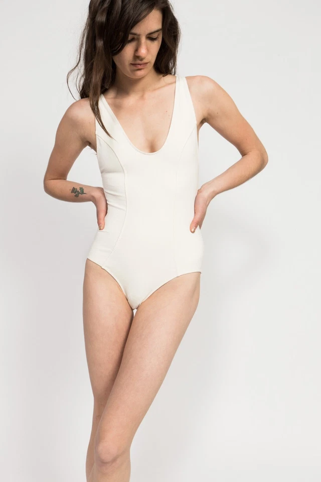 Lisa Marie Fernandez One Piece Ivory Vintage Swimsuit Exposed Black Zipper Small - Image 1 of 4