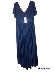Ever-Pretty Formal Dress Gown 4XL US 16 Midnight Blue Glitter Empire Waist Prom - Picture 1 of 13