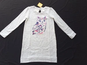 NWT Gymboree Girls 12 Back To Blooms Owl Heather Gray Sweatshirt Terry Dress - Picture 1 of 6