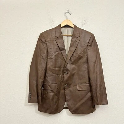 ANDREW FEZZA Baxter Blazer Sportcoat Mens Sz 40S Brown Faux Leather Lined Retro - Image 1 of 4