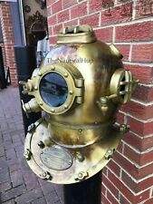 Antique Divers Diving Helmet 18" Scuba Lens U.S Navy Brass Magnifying Mark gift