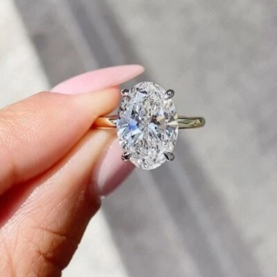 Anillo de compromiso halo oculto moissanita ovalado de 3,75 TCW oro sólido multono de 14 k Foto 1 de 4