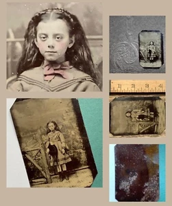 Linda como un botón BONITA ROSA Tintada Pasiva NIÑA Tinte Foto c 1880 - Imagen 1 de 10