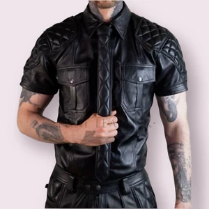 Men's Gay Puffer Gay Shirt In Genuine Lambskin Leather Gay LGBT Pride Shirt - Picture 1 of 3