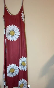 Slip maxi dress copper with sun flower print in sizes (s, m, l, xl, and 2x) - Picture 1 of 5