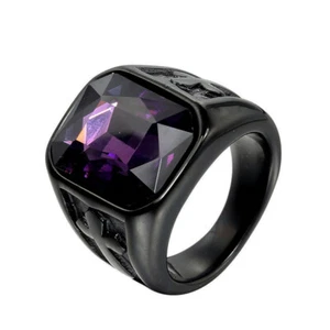 Anillo de boda retro negro con piedra circonita cúbica púrpura de acero inoxidable para hombre y mujer - Imagen 1 de 2