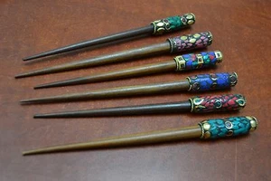6 PCS ASSORT SHELL COLOR GOLD PLATED WOOD HAIR STICKS #HP-2 - Picture 1 of 2