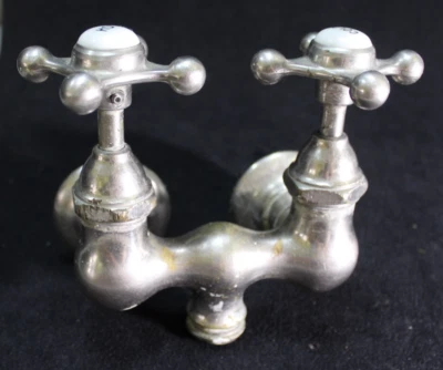 Antique Clawfoot Tub Faucet Porcelain Hot & Cold Knobs - Image 1 of 4