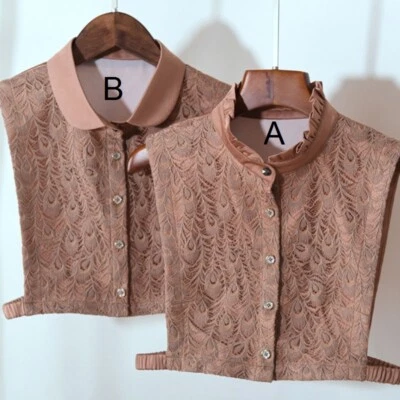 Women Lace Satin Fake Collar Button Down Detachable False Collar Half Shirt Top - Image 1 of 4