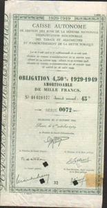 Emprunt CAISSE AUTONOME 1929-1949 (U) - Foto 1 di 1