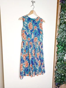 Pretty Summer Teal Flowy Floral Chiffon Midi Dress - Size 12 - Picture 1 of 6