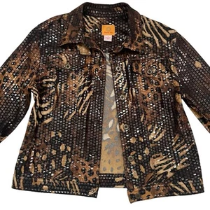 RUBY RD Womens Jacket Size 8 Animal Print Button Up 3/4 Sleeve Shimmer Glam NWT - Picture 1 of 12
