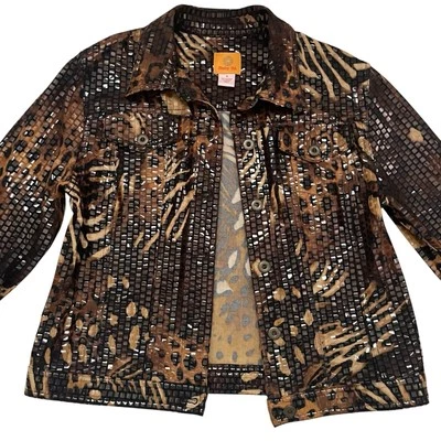 RUBY RD Womens Jacket Size 8 Animal Print Button Up 3/4 Sleeve Shimmer Glam NWT - Image 1 of 4