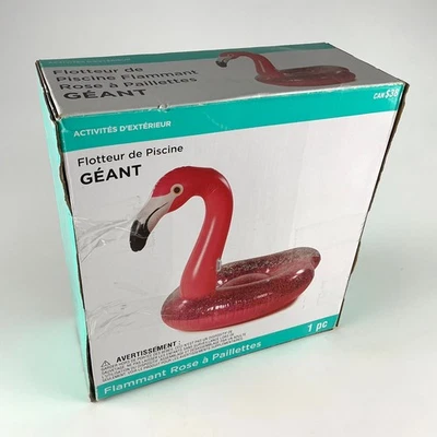 Riesiger Schwimmerpool für Erwachsene aufblasbar Glitzer Flamingo Aufsitz rosa 76” x 52” x 57” - Bild 1 von 4