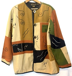 Vintage Alex Kim Damen bestickt Art To Wear Vogel Patchwork Jacke Größe M - Bild 1 von 15