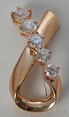 Unworn Vintage Boxed KJL Kenneth J Lane Rose Gold Tone & Rhinestone Ribbon Pin - Image 1 of 4