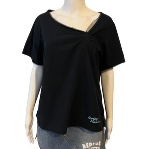 Vintage Harley Davidson Shirt Womens Extra Large Short sleeves Lace Ruched Y2K - Picture 1 of 12