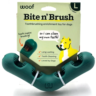 Woof Bite n' Brush Large Treat Holder Toothbrush Tough Non Toxic For Dogs 7.5" - Image 1 of 4