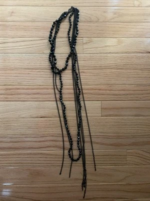 Collar Express Largo Negro Cuentas Metal Luz Cadena Nivel Capas 27" Gota Foto 1 de 4