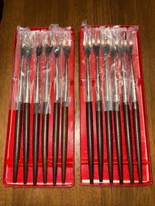 Vintage Fondue Gabeln 12 Edelstahl Japan / schöne Holzgriffe MCM 10" - Bild 1 von 4