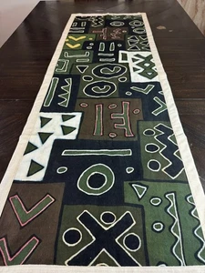 Green African Mudcloth Table Runner: Boho Wall Decor - Picture 1 of 7