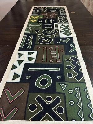 Green African Mudcloth Table Runner: Boho Wall Decor - Image 1 of 4