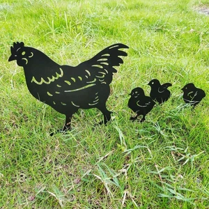 Hen Chicks Yard Art, Iron Decor Chicken Statue, Chicken - Picture 1 of 7