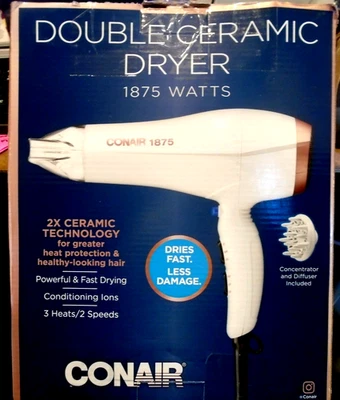 Secador de pelo Conair doble cerámica 1875 acondicionador iónico blanco/oro rosa Foto 1 de 3