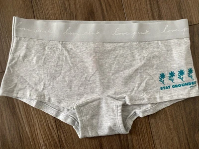 粉色维多利亚的秘密内裤男孩短裤灰色保持接地花朵中号 — 第 1/4 张图片