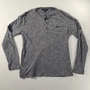 Mark Law Luxury Gray 100% Cotton Henley Shirt Left Pocket Size Medium (Mended) - Picture 1 of 16