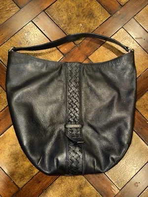 Cole Haan Black Genuine Leather Weave Hobo Bucket Shoulder Bag Single Strap - Image 1 of 4