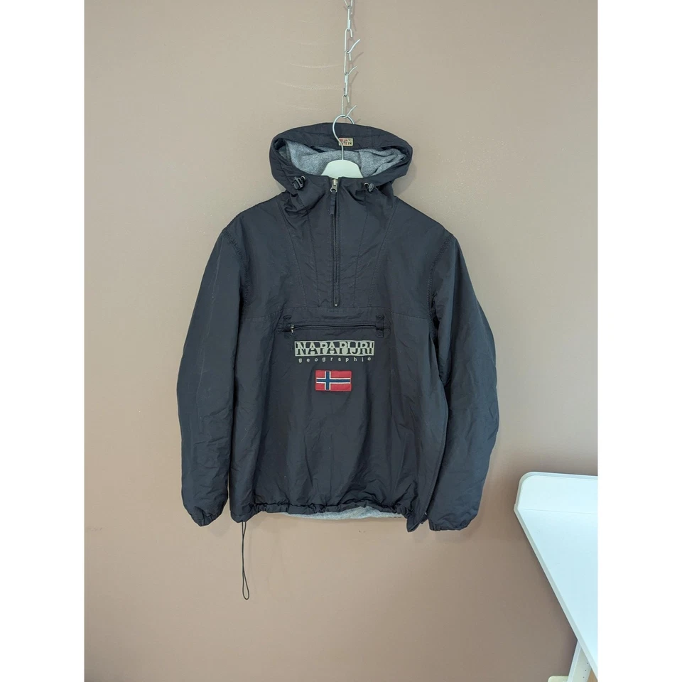 Napapijri Rainforest Winter Jacket Mens Medium Black Anorak Fleece Lined Hooded - Image 1 of 4