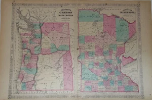 [MAP] Johnson's Oregon and Washington; Minnesota (1865) - Picture 1 of 1