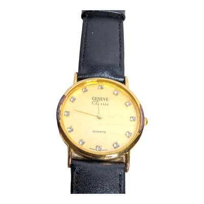 Reloj de pulsera Geneve clásico de cuarzo para hombre 745906 cara dorada acero inoxidable de colección  Foto 1 de 4