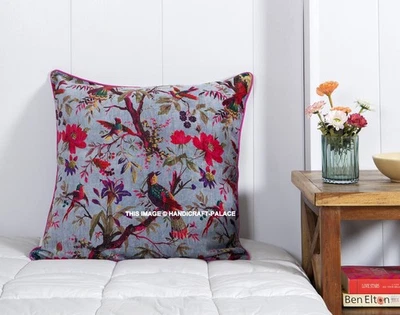 GREY VELVET BIRD TOSS CUSHION PILLOW THROW COVER ETHNIC Yoga Indian Decorative - Image 1 of 4