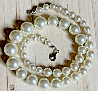 Collar de perlas graduadas anudadas a mano de plata de ley broche de plata de ley 16" Foto 1 de 4