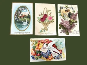 Nice Lot Of 4 Antique Empossed Postcards Birds, Floral, Holiday Wishes 1900’s - Picture 1 of 9