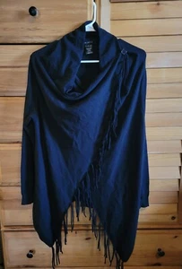 The Limited Women's Small Black Fringe Trim Cardigan Lightweight Sweater Wrap - Picture 1 of 5