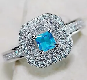 1CT Aquamarine & Topaz 925 Solid Sterling Silver Ring Sz 6 JB1-9 - Picture 1 of 3