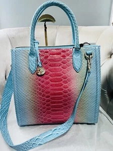 Brahmin Caroline Satchel Daylily Pink Blue Croc Embossed Leather Bag Handbag - Picture 1 of 12