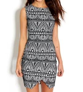 Lipsy Black White Cream Bodycon Dress 16 Aztec Print Casual Jersey Party Sexy - Picture 1 of 12